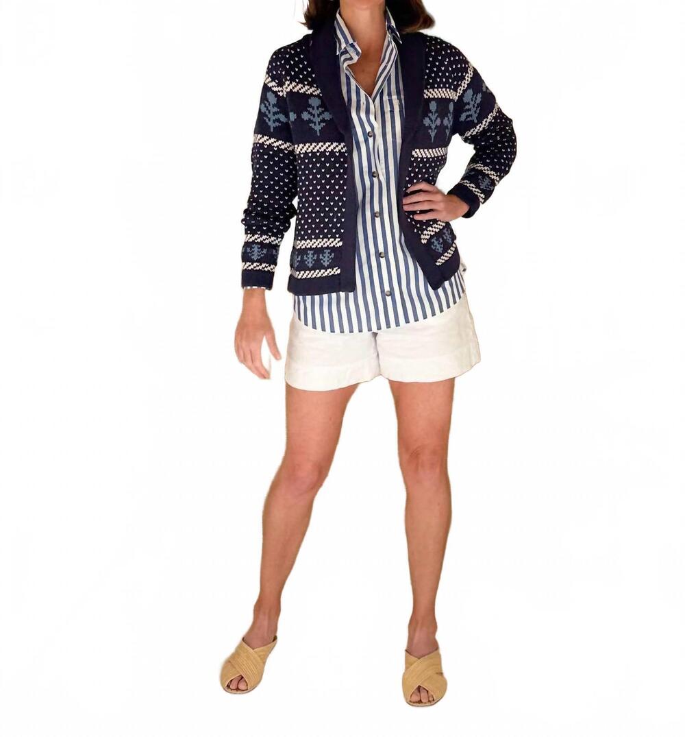 NEW MAREA flower intarsia shawl cardigan in navy